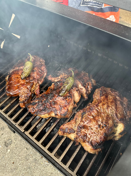 Side Fire Box Grilled Ribeye Steaks