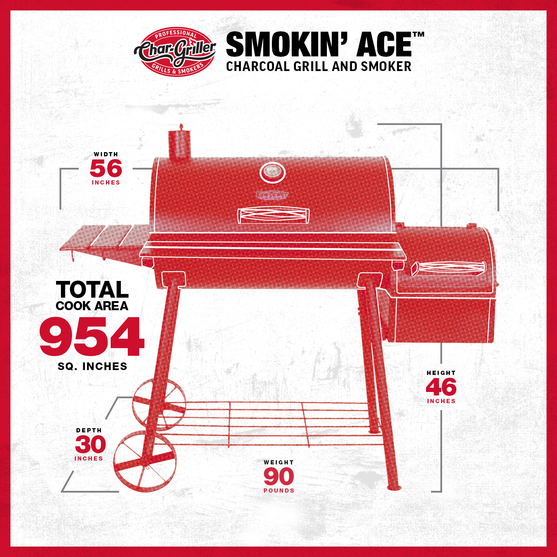 King-Griller Smokin' Ace Charcoal Grill and Offset Smoker Spec Image