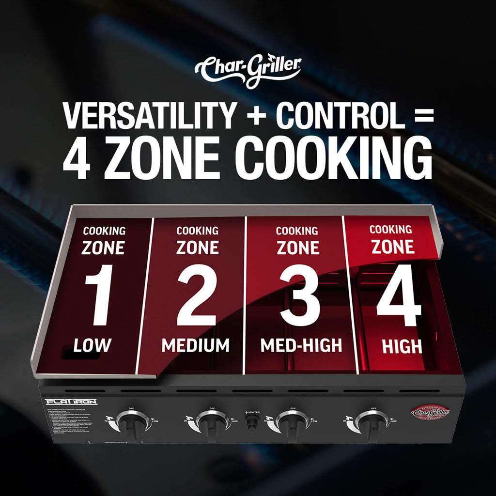 4 zone cooking provides versatility and temperature control.